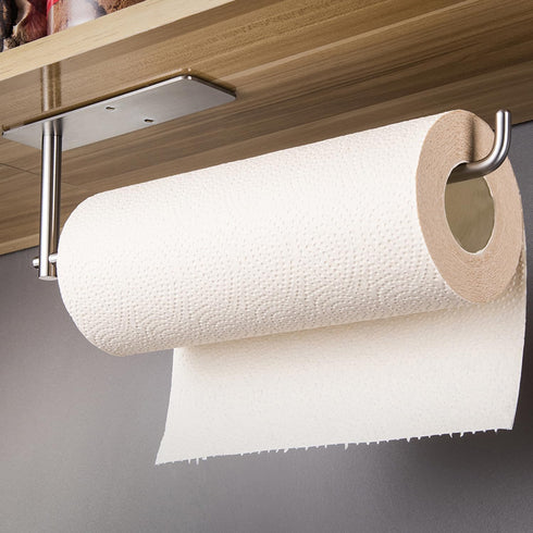 SUNTECH Paper Towel Holder Under Cabinet - Self Adhesive Wall Mount for Kitchen & Bathroom, Stainless Steel Organizer