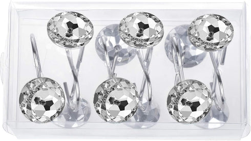 HBlife 12 Pcs Acrylic Decorative Rolling Diamond Shower Curtain Hooks, Rust Proof Rhinestones, Clear Round