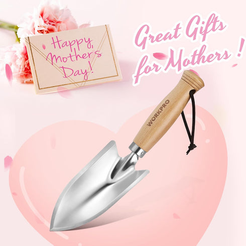 WORKPRO 11" Garden Hand Trowel, Heavy Duty Polished Stainless Steel Shovel with Wood Handle