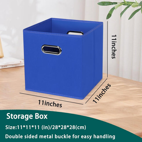 Black Foldable Storage Cubes Bins, Set of 6 Fabric Organizer Baskets with Dual Handles (Dark Blue)