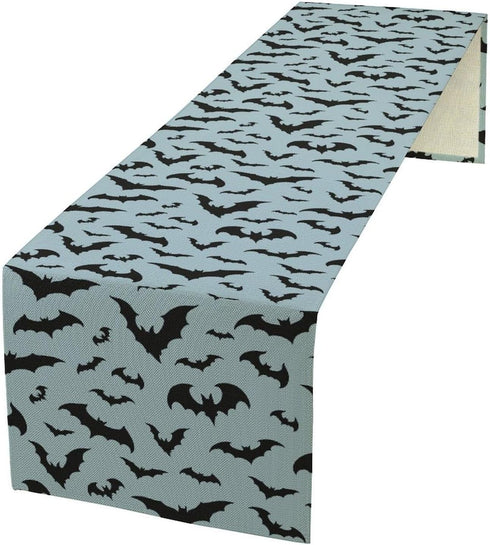 Nitmbi Halloween Table Runner,Silhouette Black Bats Pattern Retro Table Runner for Coffee Table