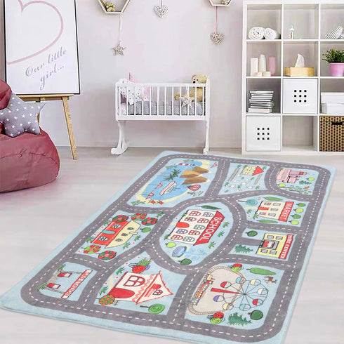 4 6, Extra Large Kids Playroom Rug Play Carpet x Blue Educational Childrens Play Mat, Learning & Have Fun Safely