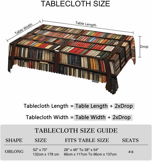 Beabes 52x70 Inch Tablecloth Bookshelf, Library Bookshelves Books Rectangular Table Cover Kitchen Table Cloth