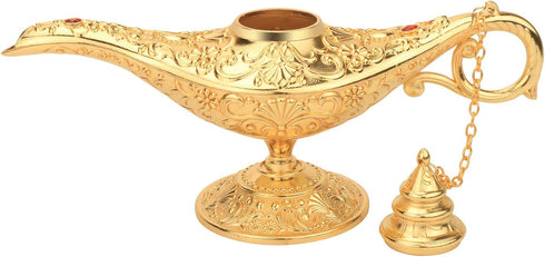 LAUYOO Classic Aladdin Magic Genie Lamp, Metal Carved Arabian Props for Home Tabletop Decoration, Gold