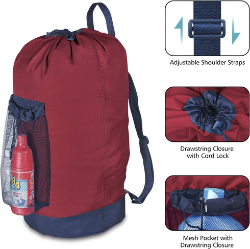 Dalykate Red Laundry Backpack Bag with Shoulder Straps, Durable Nylon Clothes Hamper with Drawstring Closure