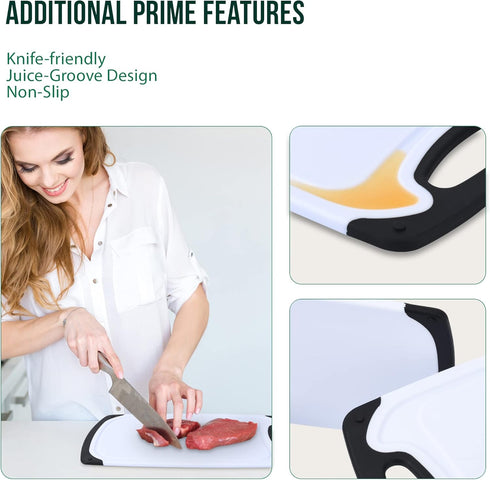 Set 3 Plastic Cutting Boards for Kitchen, with Grips of Dishwasher-Safe, Non Slip Cutting Board with Juice Groove