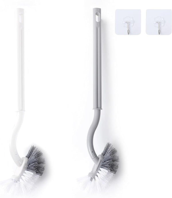 2Pcs Curved Toilet Bowl Brush Without Holder, Durable Bathroom Cleaning Brushes for Deep Cleaning (Gray+White)