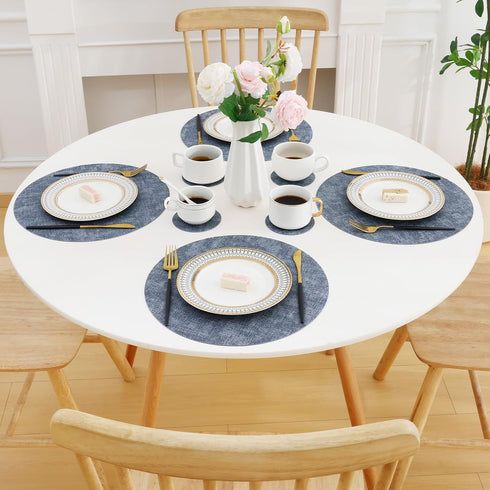 Set 4, 13 3.93 inch, Homaxy Round Faux Leather Placemats and Coasters, Washable Dual-Side Table Mats, Wipeable