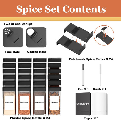 24 24 Famhap Spice Drawer Organizer Pcs with Plastic Spice Jars and LabelsInterlocking Expandable Seasoning Rack Tray