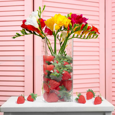 VIDELLY 20 Pieces Artificial Strawberries, Lifelike Red Realistic Plastic Fruit for Kitchen Party Decoration, Photo