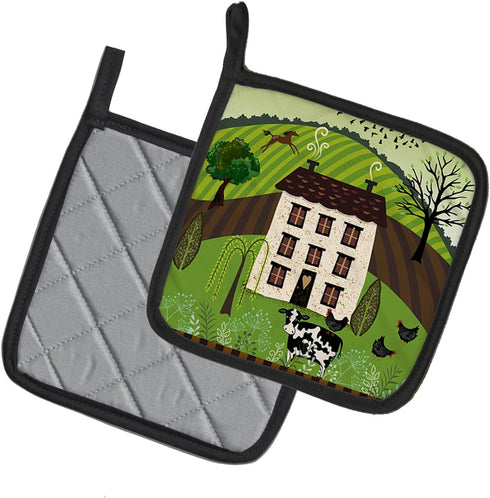 Caroline's Treasures VHA3024PTHD Folk Art Country House Pot Holders Set, Heat Resistant Kitchen Hot Pads, 7.5 x 7.5