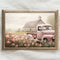 BACKYMRJCART Farmhouse Truck Canvas Wall Art, Vintage Landscape Art Prints with Pink Flowers, No Frame