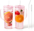 JunVpic Glass Cups with Lids and Straws,24oz Glass Tumbler with Handle Iced Coffee