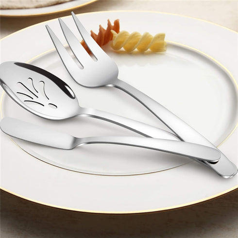 5-Piece Silverware Serving Utensils, HaWare Durable Stainless Steel Serving Spoon Fork, Mirror Polished, Dishwasher Safe