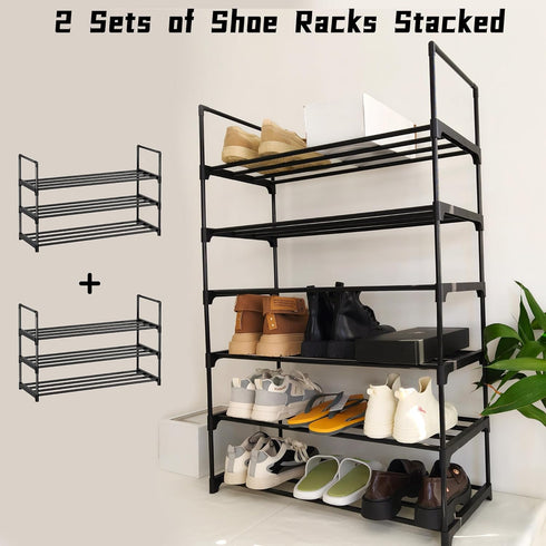 3-Tier Closet, Corridor-Closet Shoe Rack Organizer, Reversible Metal Space Saving Shoe Storage Shelf - for Entryway