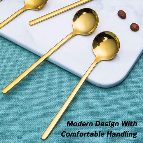 Gold Plated Stainless Steel Espresso Spoons, Pack of 6, lyfLux Mini Teaspoons Set for Coffee, Dessert, 5.3 Inch