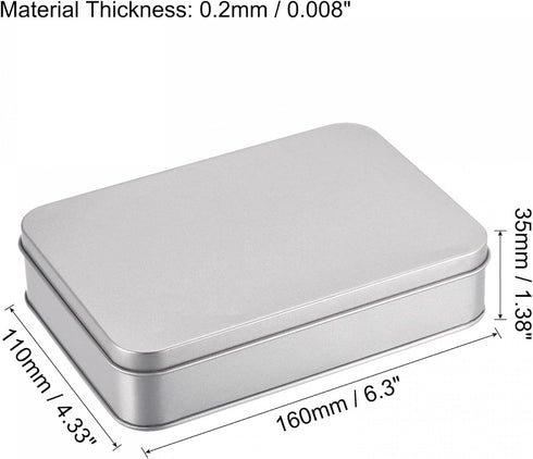 uxcell Metal Tin Box, 6.3" x 4.33" x 1.38" Rectangular Empty Tinplate Containers with Lids, Silver Tone, for Home Organizer, Candles, Gifts, Car Keys, Crafts Storage by uxcell