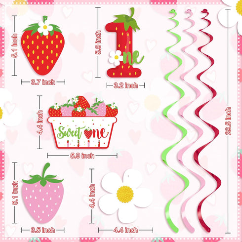 Strawberry 1st Birthday Party Hanging Swirls Decor, Streamers for Berry Sweet Themed First Birthday Supplies