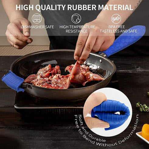 Silicone Hot Pan Handle Holder - 3Pcs Heat Resistant Non-Slip Rubber Covers for Kitchen Cookware, Blue