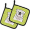 Caroline's Treasures BB1282PTHD Checkerboard Lime Green White English Bulldog Pair of Heat Resistant Pot Holders for