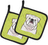 Caroline's Treasures BB1282PTHD Checkerboard Lime Green White English Bulldog Pair of Heat Resistant Pot Holders for