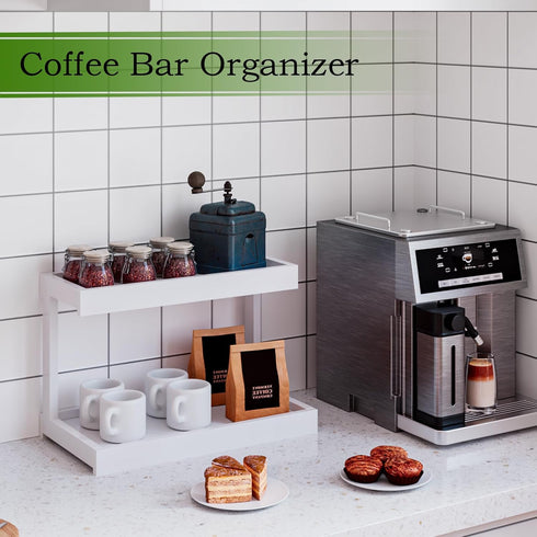 MARTY 2 Tier Spice Rack Organizer for Countertop, 15.8''L White Desktop Storage Organizer for Kitchen, Bathroom,