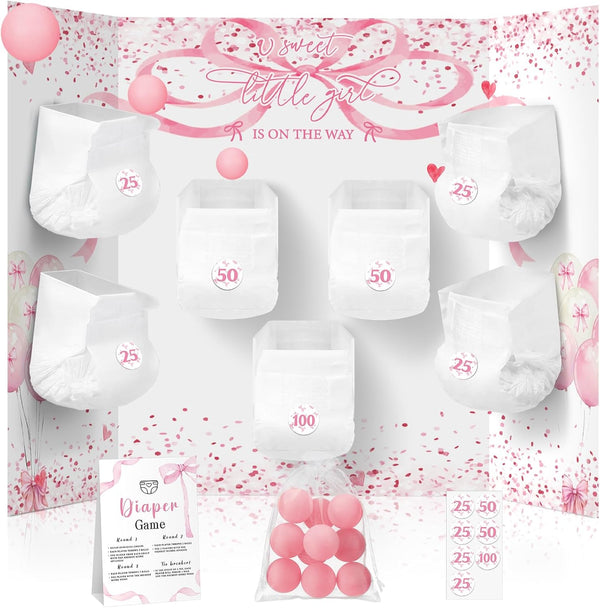 Ctosree 31 Pcs Pink Bow Baby Shower Diaper Game 1 Diaper Baby