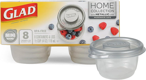Glad GladWare Home Mini Round Food Storage Containers - Small Meal Container Holds up to 4 Ounces, 8 Count