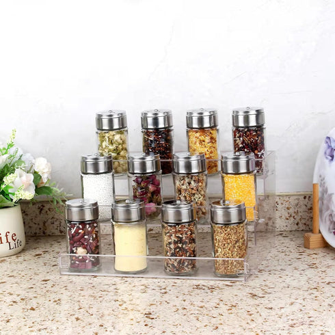 Spice Rack, No Tool Needed Self-derived Snap On Assembly, 10 in for Jars, 3 Tier Kitchen Organizer