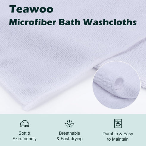 TEAWOO 50 Pack, 12x12 inches White Washcloths Bulk Highly Absorbent & Quick Drying Face Towels, Premium Quality Soft
