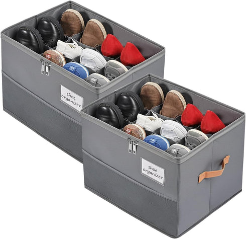 Chewlish Shoe Organizer for Closet, Foldable Shoe Box Storage Containers with Clear Cover,