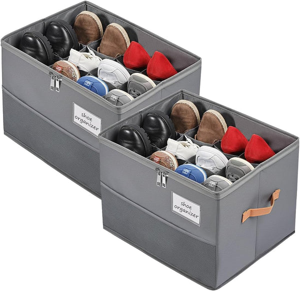 Chewlish Shoe Organizer for Closet, Foldable Shoe Box Storage Containers with Clear Cover,