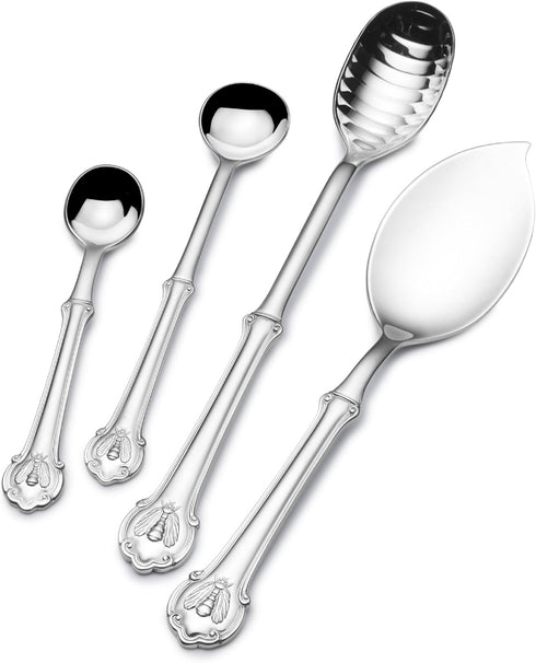 Wallace Napoleon Bee 4-Piece Assorted Spoon Set, 18/10 Stainless Steel