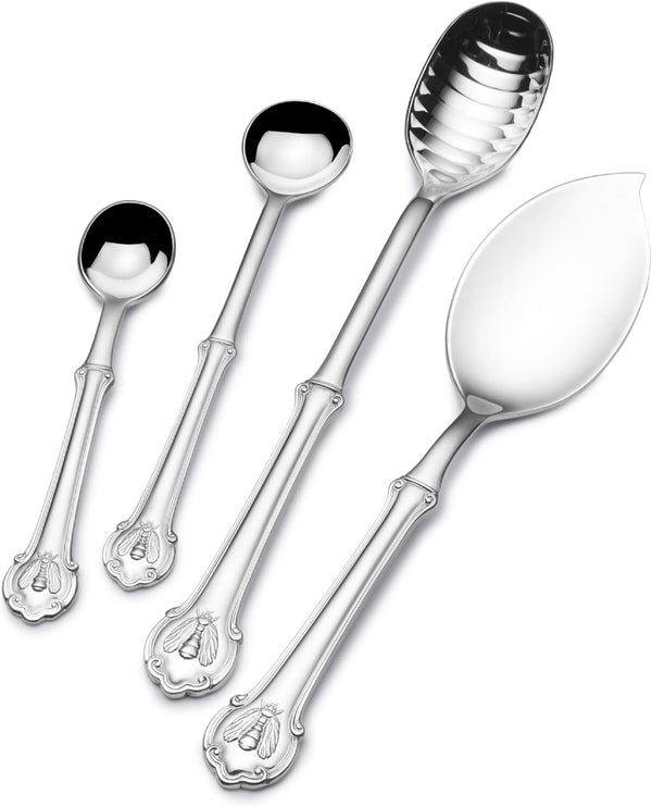 Wallace Napoleon Bee 4-Piece Assorted Spoon Set, 18/10 Stainless Steel