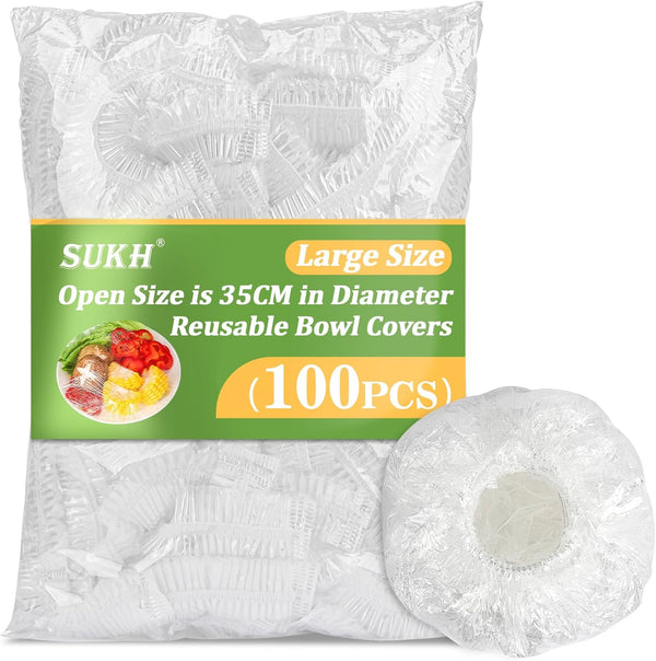 Sukh 100PCS Reusable Bowl Covers, Thickened Plastic Elastic Food Covers for Outdoor Party Supplies, Fresh Keeping Bags