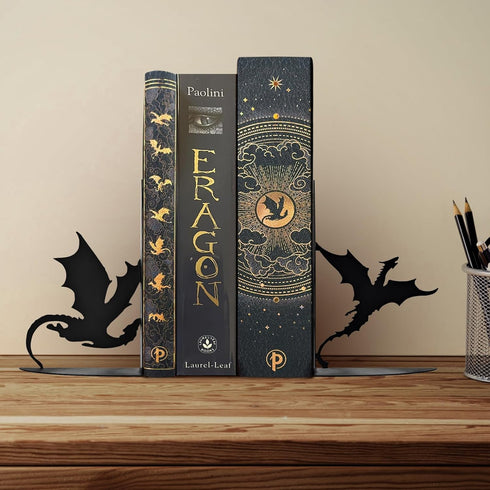 Nichake Metal Dragon Bookends Stoppers Holder Stand for Desk Shelf Cool Dragon Book Ends Decorative, Fantasy Dragon