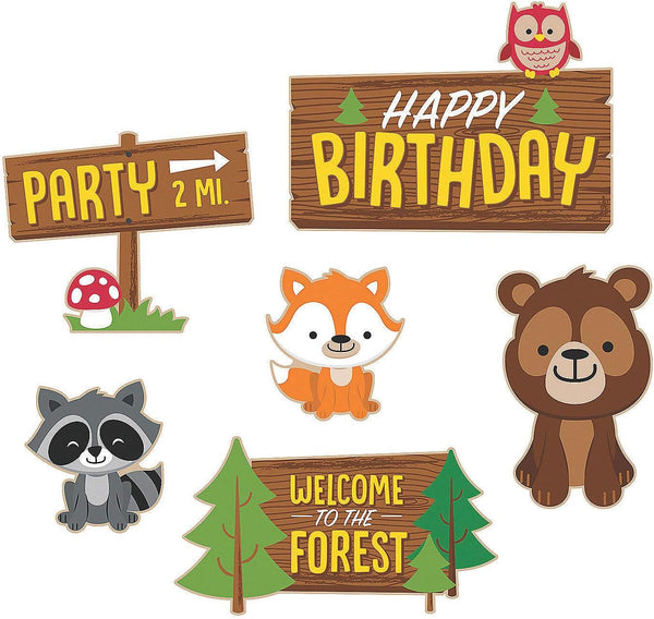 Fun Express Woodland Party Cutouts, Birthday Decor, Wall Decor, 6 Pieces