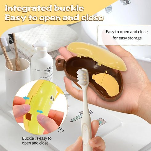 braxan 4 Pcs Banana Toothbrush Cover, Banana-Shaped Toothbrush Travel Case with Toothpaste Dispenser, Portable Brush