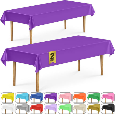 DecorRack 2 Rectangular Tablecloths - BPA-Free Plastic 54 x 108 inch Dining Table Cover for Parties, Purple (2 Pack)