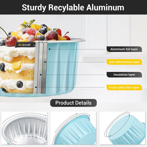 EUSOAR Aluminum Pans with Lids, 30pcs 5oz Disposable Foil Muffin Liners for Cupcake Baking and Mini Pies