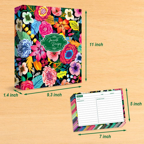 Recipe Binder Kit 9.5 inch x 11 inch with 50 Protectors, 100 Cards & 8 Dividers