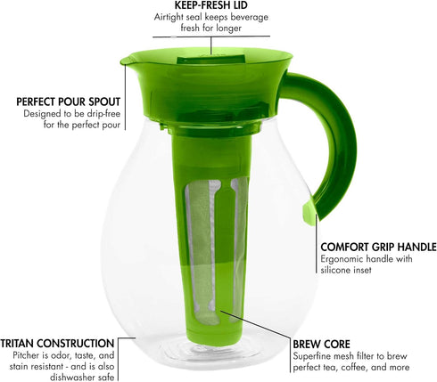 Primula The Big Iced Tea Maker and Infuser, Plastic Beverage Pitcher with Leak Proof, Airtight Lid, Fine Mesh Reusable
