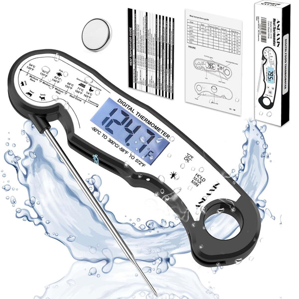 ANDAXIN Digital Instant Read Meat Thermometer - Waterproof Ultra-Fast with Backlight, Calibration & Foldable Probe -