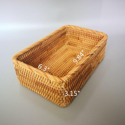 Handmade Rectangle Wicker Fruit Box - Rattan Tray Magazine Organizer and Small Objects Container