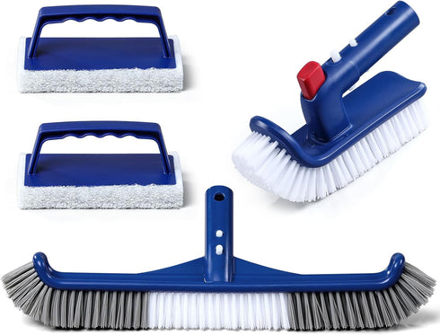 Snuvid 3-in-1 Full-Coverage Pool Brush Head Set - Includes 17.5" Long Brush, Rotatable