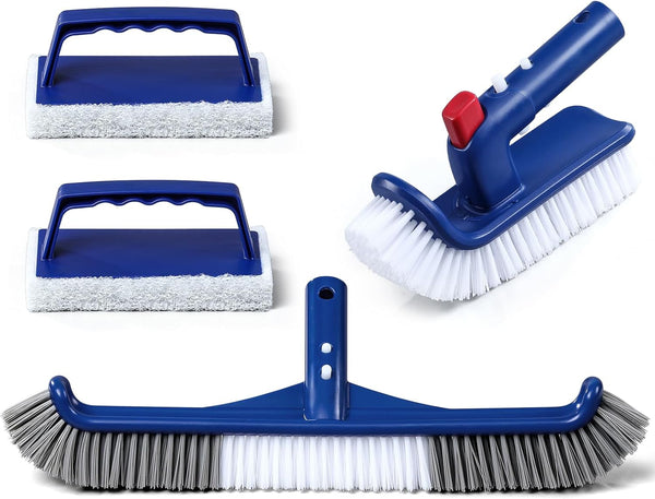 Snuvid 3-in-1 Full-Coverage Pool Brush Head Set - Includes 17.5" Long Brush, Rotatable