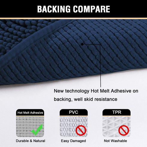 H.VERSAILTEX Navy Blue Bath Rug, Non-Slip Bath Mat, Extra Thick Chenille Rug, 17" x 24", Washable Plush Rugs