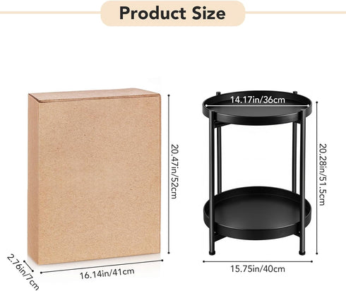 JuheBoxia 2-Tier Foldable Round Side Table, Metal End Table with Storage for Indoor Outdoor Use, Small Coffee Table
