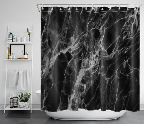 LB Black Marble Shower Curtain - Abstract Natural Black Grey Marble Bathroom Curtain 72x72 inch Waterproof