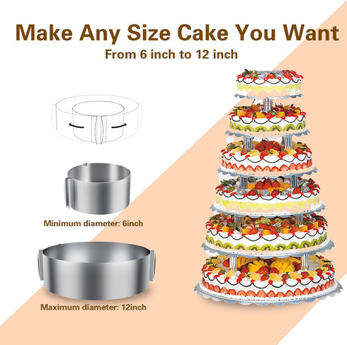 iNeibo Cake Ring and Cake Collar Set, 6 to 12 Inch Adjustable Cake Mousse Mould Set with 6 Inch Clear Cake Roll